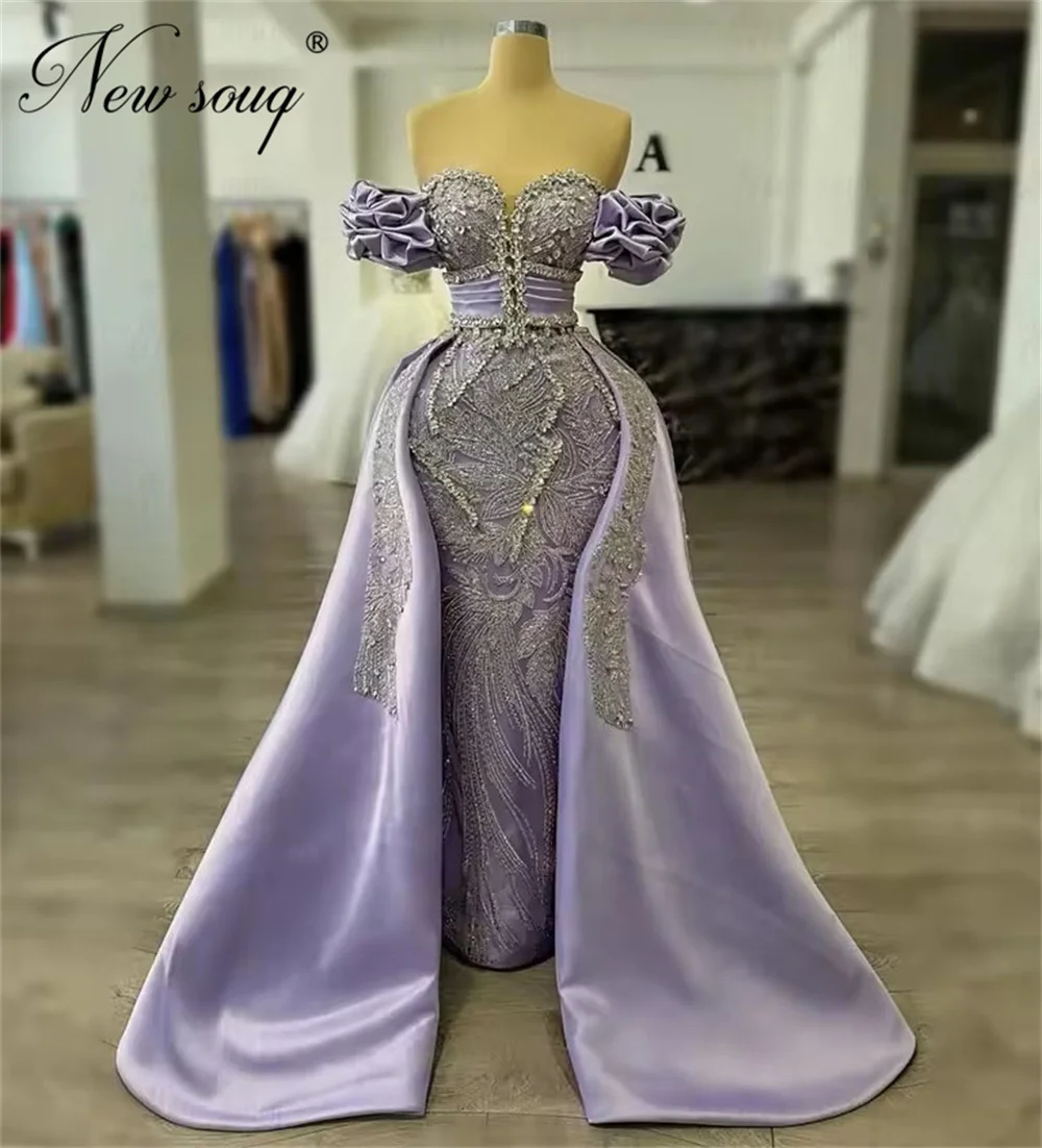 Robes De Soirée Lilac Off Shoulder Cocktail Dresses With Detachable Skirt Arabic Beaded Prom Dress Customized Evening Gowns
Robes De Soirée Lilac Off Shoulder Cocktail Dresses With Detachable Skirt Arabic Beaded Prom Dress Customized Evening Gowns