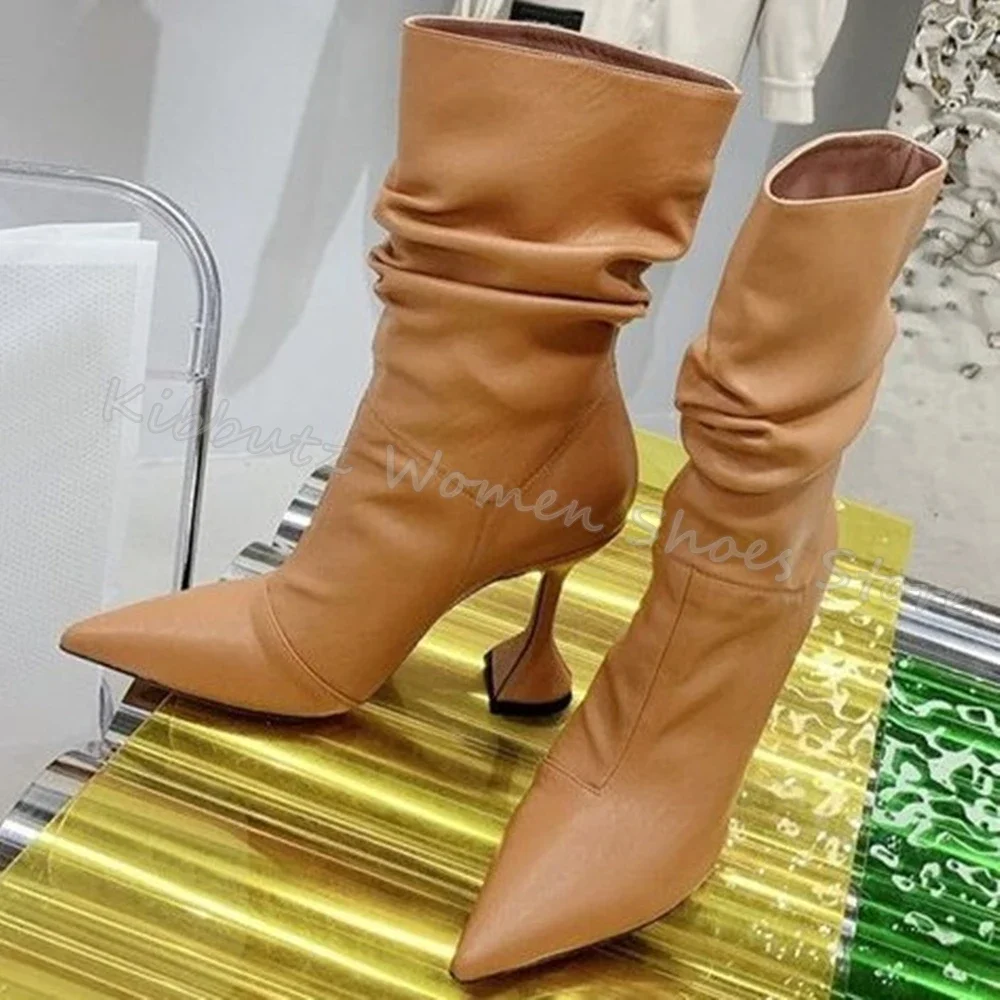 Strange Style Mid-Calf Boots Solid Pointed Toe Pleated Boots Newest Autumn Women Runway Party Shoes Fashion Elegant Sexy Concise 
Strange Style Mid-Calf Boots Solid Pointed Toe Pleated Boots Newest Autumn Women Runway Party Shoes Fashion Elegant Sexy Concise