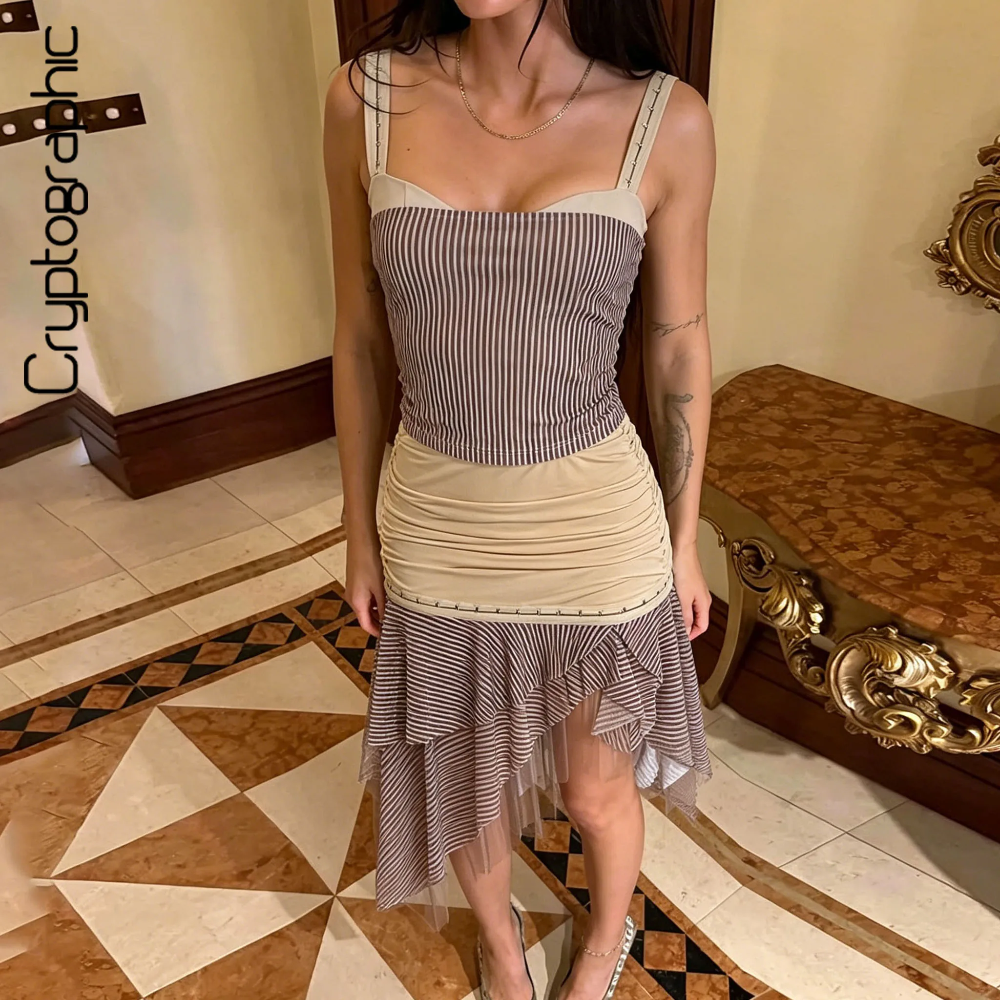 Striped Patchwork Two Piece Cami Dress Set Asymmetric Midi Skirt High Street Y2K Casual Daily Trendy Going Out
Striped Patchwork Two Piece Cami Dress Set Asymmetric Midi Skirt High Street Y2K Casual Daily Trendy Going Out