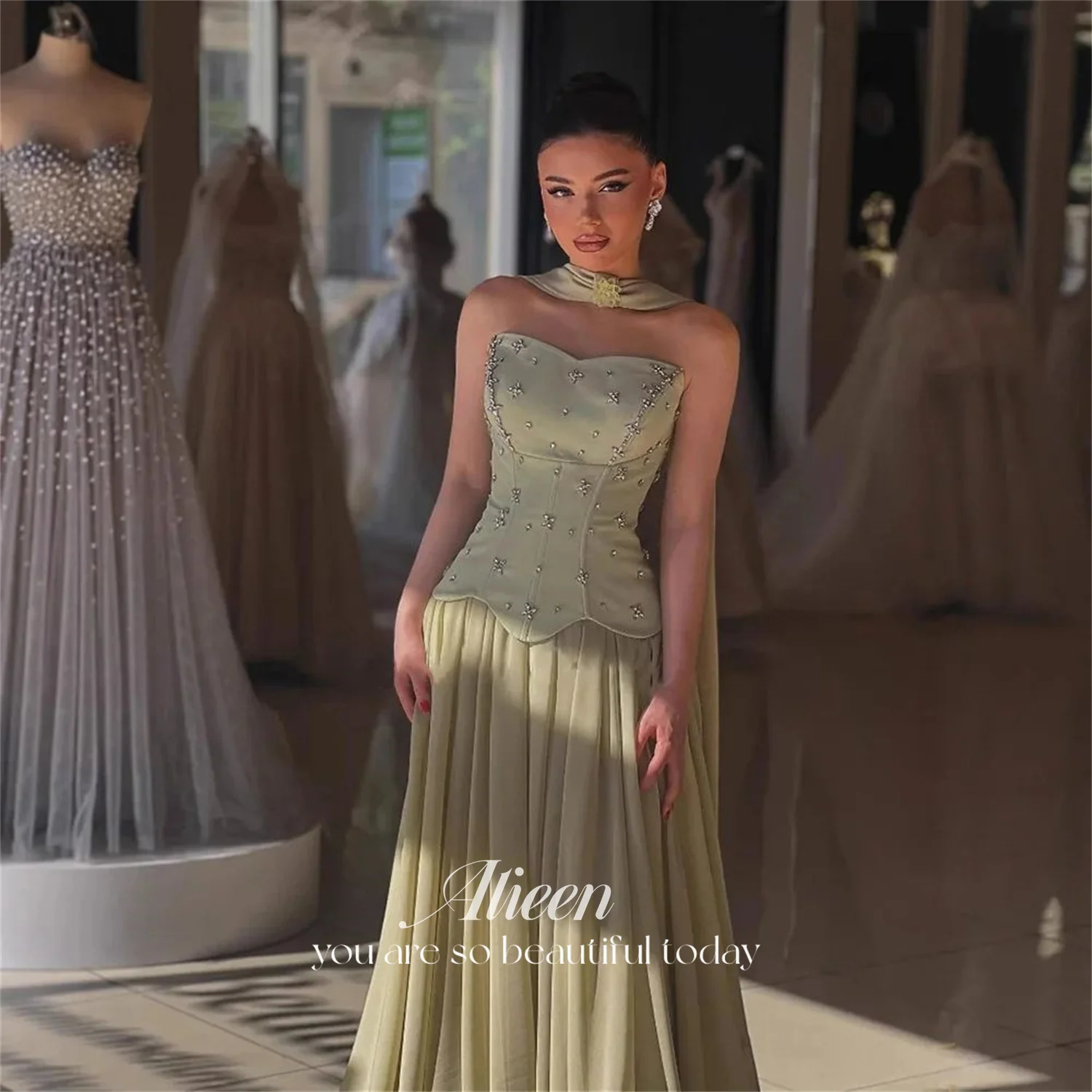 Aileen Chiffon Prom Dress A-line Evening Dresses for Special Occasions Green Beads Customized Shawl Elegant Party Dresses Women
Aileen Chiffon Prom Dress A-line Evening Dresses for Special Occasions Green Beads Customized Shawl Elegant Party Dresses Women