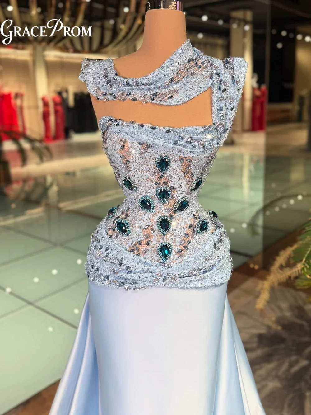 Timeless Ice Blue Satin Evening Gown Chic Crystal Beaded Asymmetrical Bodice Formal Party Dress For Wedding Guests فساتين سهرة
Timeless Ice Blue Satin Evening Gown Chic Crystal Beaded Asymmetrical Bodice Formal Party Dress For Wedding Guests فساتين سهرة