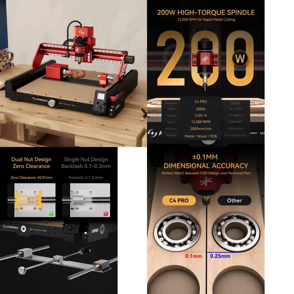 ATOMSTACK C4 Pro for Engraving Machine for Wood Plastic 3D Materials CNC Router Cutter for DIY Craft Engraving
ATOMSTACK C4 Pro for Engraving Machine for Wood Plastic 3D Materials CNC Router Cutter for DIY Craft Engraving