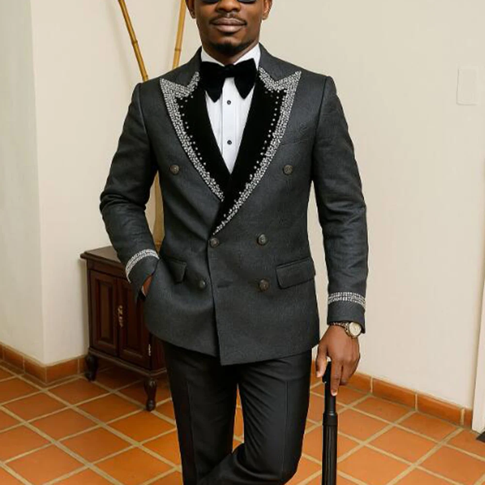 Men's Luxury Crystals Beaded Embellished Tuxedo Slim Fit High-End Double Breasted Groom Blazers Customized 2 Pieces Man Outfits
Men's Luxury Crystals Beaded Embellished Tuxedo Slim Fit High-End Double Breasted Groom Blazers Customized 2 Pieces Man Outfits