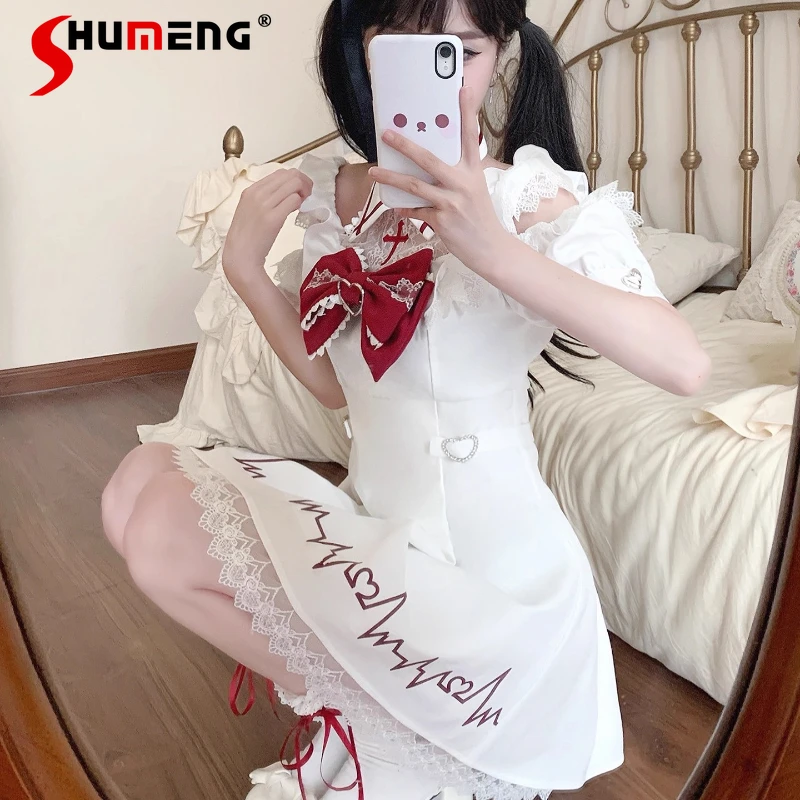 Japanese Rojita Style Original Design Sweet Dresses Subculture Mass-Produced Medical Lace Short-Sleeves Off-Shoulder Dress Women 
Japanese Rojita Style Original Design Sweet Dresses Subculture Mass-Produced Medical Lace Short-Sleeves Off-Shoulder Dress Women