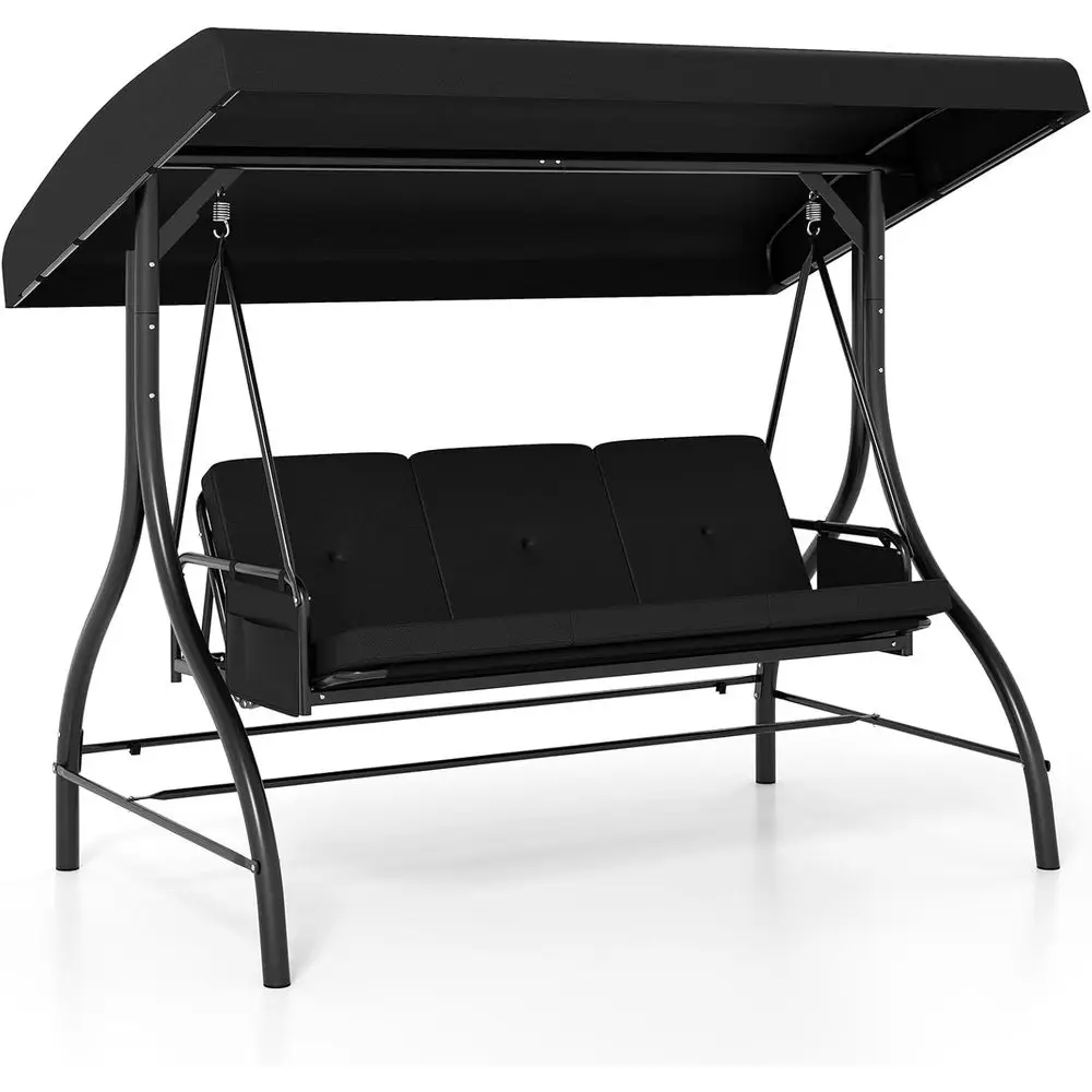 3-Person 2-in-1 Outdoor Swing with Cushions, Metal Frame, Side Pockets for Backyard or Porch (Black)
3-Person 2-in-1 Outdoor Swing with Cushions, Metal Frame, Side Pockets for Backyard or Porch (Black)
