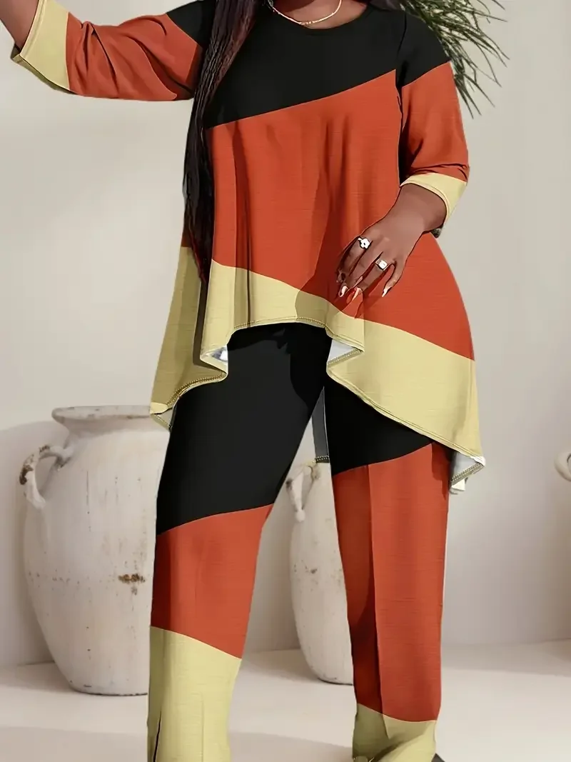 Plus Size 1XL-5XL Women's Color Block Printed Round Neck T-shirt & Pants Two Piece Set Ladies Long Sleeve T-Shirt & pants Outfit
Plus Size 1XL-5XL Women's Color Block Printed Round Neck T-shirt & Pants Two Piece Set Ladies Long Sleeve T-Shirt & pants Outfit
