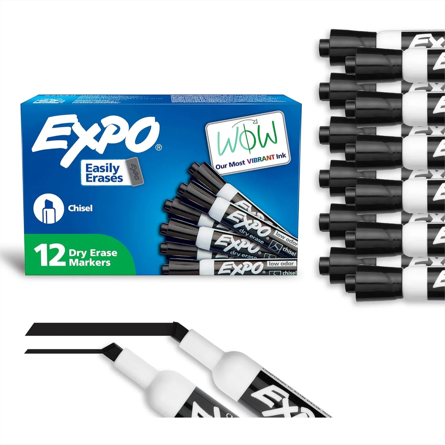 Dry Erase Markers, Low Odor Ink, Black Chisel Tip, 12 Count for Whiteboard, Calendar, Office & Classroom Supplies
Dry Erase Markers, Low Odor Ink, Black Chisel Tip, 12 Count for Whiteboard, Calendar, Office & Classroom Supplies
