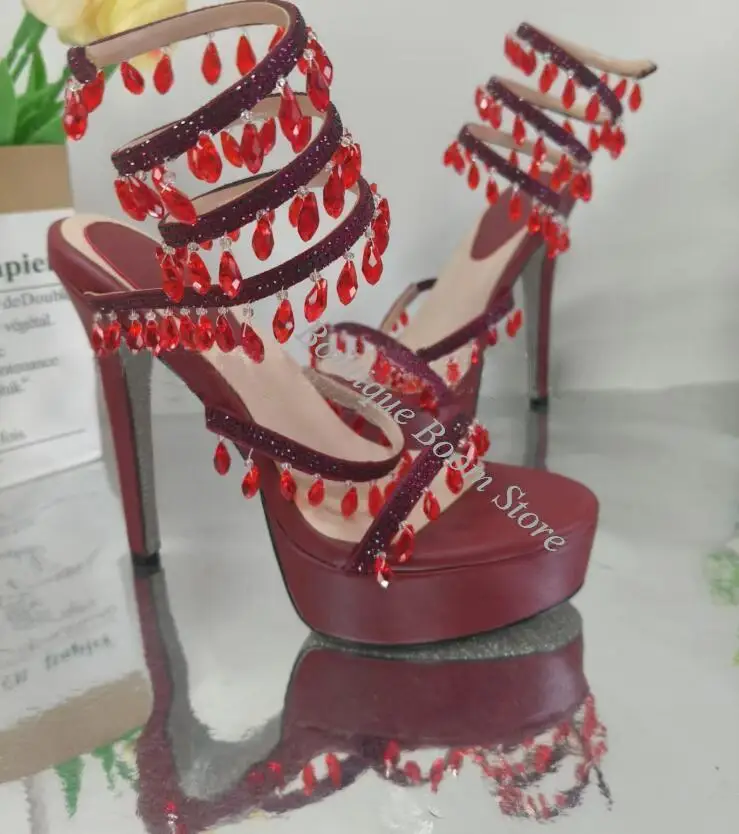 Summer Bling Drop Snake-Like High Heel Platform Sandals Women Crystal Tassels Ankle Snake Twine Leg Party Shoes Sandalias
Summer Bling Drop Snake-Like High Heel Platform Sandals Women Crystal Tassels Ankle Snake Twine Leg Party Shoes Sandalias