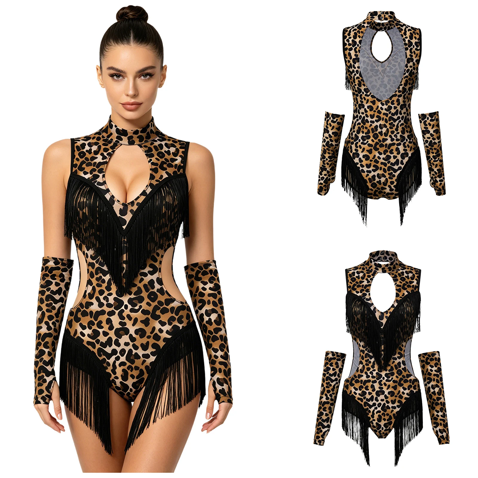 Women Latin Dance Tango Leopard Print Tassel Bodysuit with Oversleeves Cha-cha Samba Rumba Salsa Ballroom Performance Dancewear
Women Latin Dance Tango Leopard Print Tassel Bodysuit with Oversleeves Cha-cha Samba Rumba Salsa Ballroom Performance Dancewear
