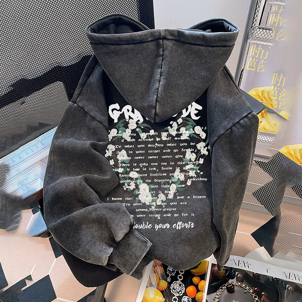 American Oversize Washed Black Denim Sweatshirt Tops Women Spring Autumn Casual Loose Hooded Coats Floral Letter Print Hoodies
American Oversize Washed Black Denim Sweatshirt Tops Women Spring Autumn Casual Loose Hooded Coats Floral Letter Print Hoodies