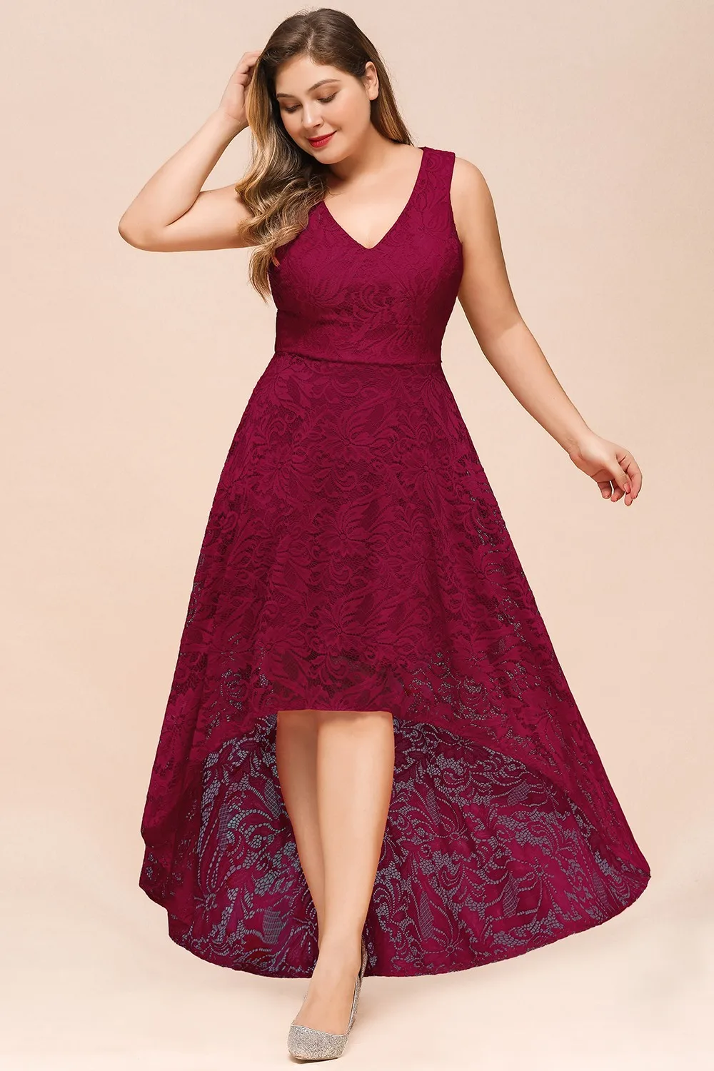 Lace High Low Evening Dresses Plus Size Burgundy Pink Sexy V Neck Sleeveless Long Formal Party Prom Gown Vestido De Fiesta Longo
Lace High Low Evening Dresses Plus Size Burgundy Pink Sexy V Neck Sleeveless Long Formal Party Prom Gown Vestido De Fiesta Longo