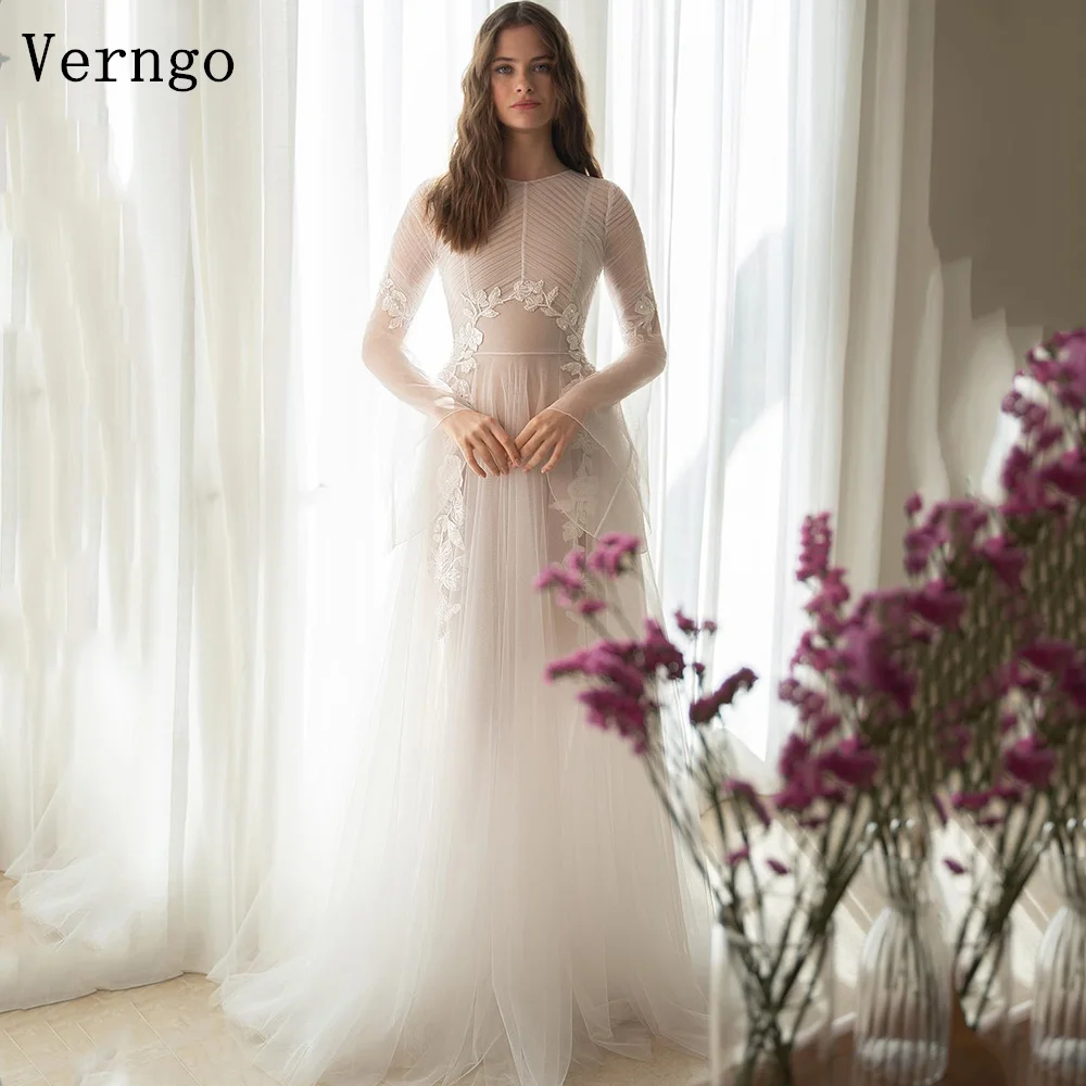 Verngo lvory Tulle Appliques Prom Gowns O Neck Full Sleeves A Line Formal Occasion Dresses Elegant Modest Party Dress Customized
Verngo lvory Tulle Appliques Prom Gowns O Neck Full Sleeves A Line Formal Occasion Dresses Elegant Modest Party Dress Customized
