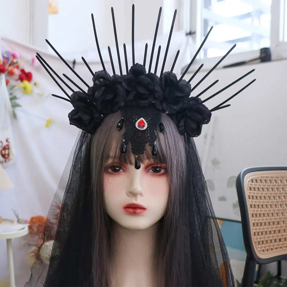 Ретро сетчатая повязка на голову на Хэллоуин со стразами и вуалью розы, длинная корона, повязка для волос невесты, вечерние 
Ретро сетчатая повязка на голову на Хэллоуин со стразами и вуалью розы, длинная корона, повязка для волос невесты, вечерние