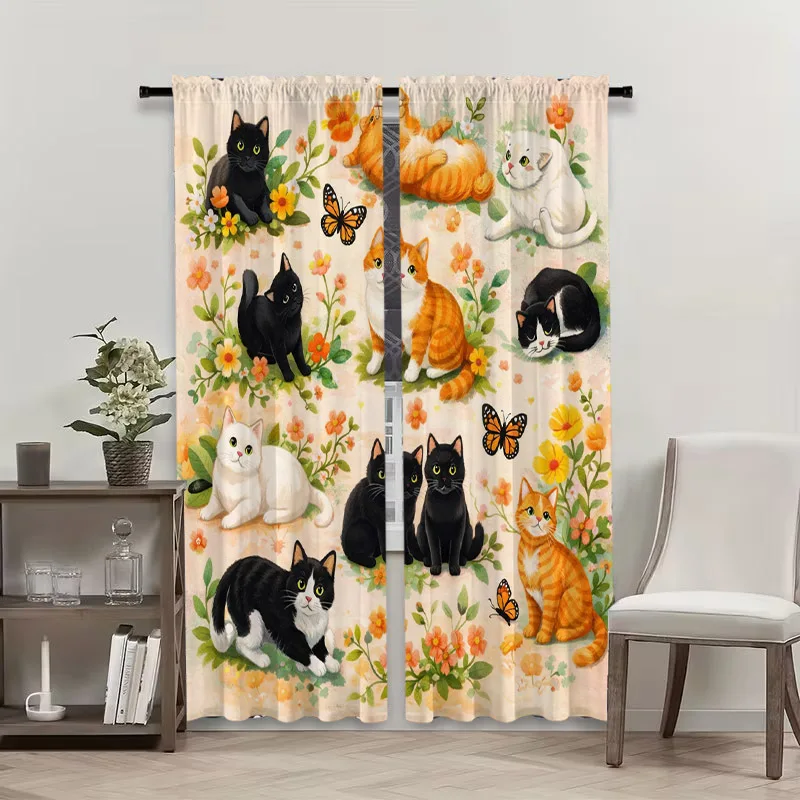 Cat Flower Garden Curtains Cute Animal Drape with Butterfly & Bloom Print for Kids Room Bedroom Window Treatment Home Decor
Cat Flower Garden Curtains Cute Animal Drape with Butterfly & Bloom Print for Kids Room Bedroom Window Treatment Home Decor