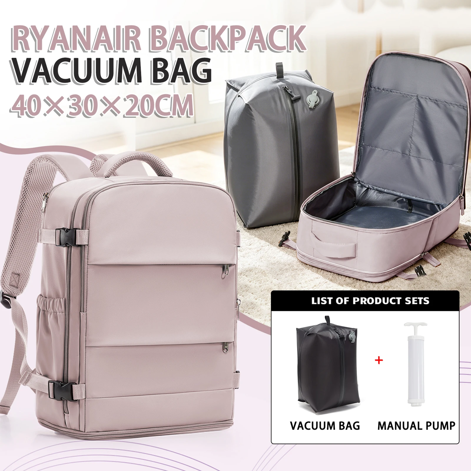Ryanair 40x30x20 Backpack with Vacuum Bag, Travel Backpack fits EasyJet Wizz Air Hand Luggage, Large Business Daypack Laptop Bag
Ryanair 40x30x20 Backpack with Vacuum Bag, Travel Backpack fits EasyJet Wizz Air Hand Luggage, Large Business Daypack Laptop Bag