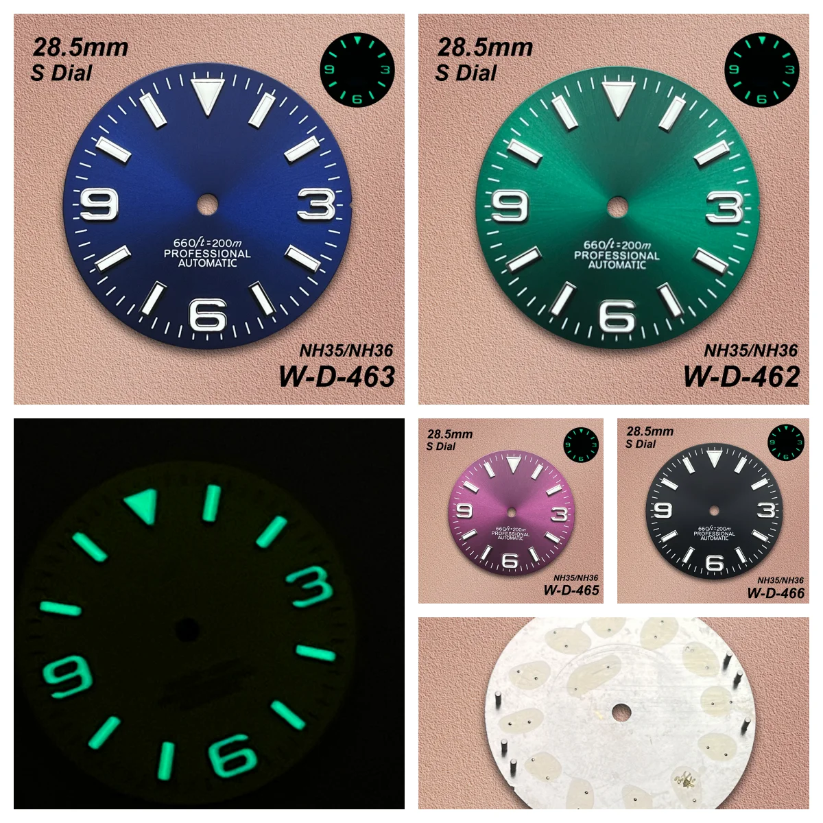 28.5mm S Logo Sunray Dial Fit NH35/NH36/4R/7S Automatic Movement Green Luminous Watch Modification Accessories 3/3.8/4O'clock
28.5mm S Logo Sunray Dial Fit NH35/NH36/4R/7S Automatic Movement Green Luminous Watch Modification Accessories 3/3.8/4O'clock