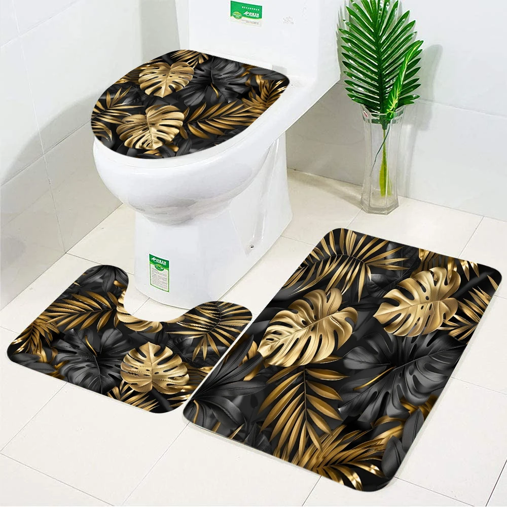 Набор ковриков для ванной с тропическими листьями: пальма, монстера, черно-золотые растения. Домашний ковер, фланелевые коврики для ванной, накладка на крышку унитаза.
Набор ковриков для ванной с тропическими листьями: пальма, монстера, черно-золотые растения. Домашний ковер, фланелевые коврики для ванной, накладка на крышку унитаза.
