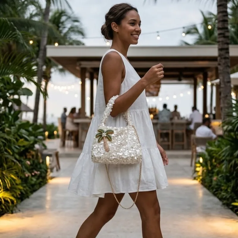 Sequin Handbag Evening Clutch Shoulder Crossbody Bag Cream Coconut Tree Sparkle Party Prom Pouch Gift Gold Chain Strap
Sequin Handbag Evening Clutch Shoulder Crossbody Bag Cream Coconut Tree Sparkle Party Prom Pouch Gift Gold Chain Strap