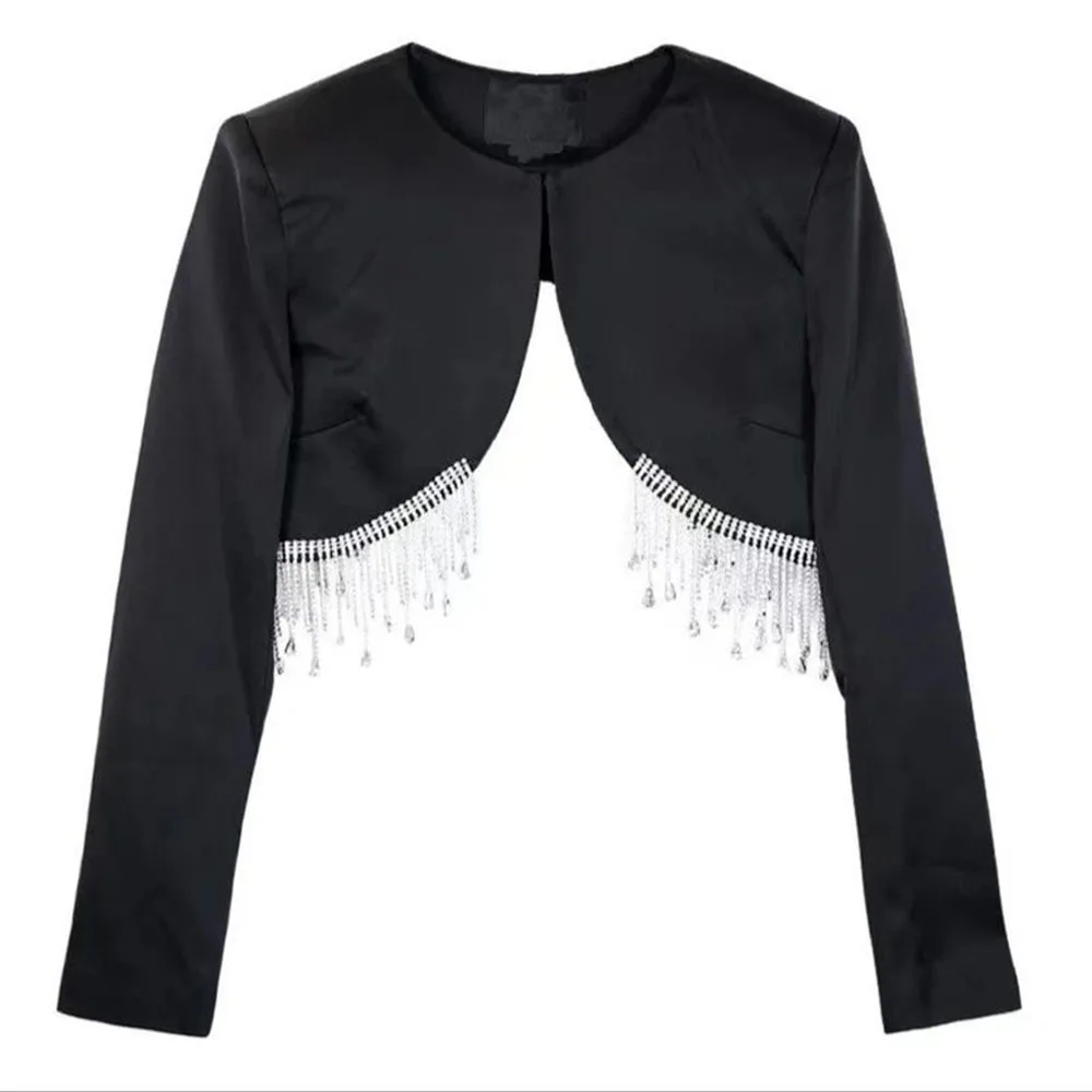 Fashion Short Blazer Woman Sexy Diamond Tassel High Waist Party Woman Clothing Elegant Suit Jackets Women Backless Outwear Tops
Fashion Short Blazer Woman Sexy Diamond Tassel High Waist Party Woman Clothing Elegant Suit Jackets Women Backless Outwear Tops