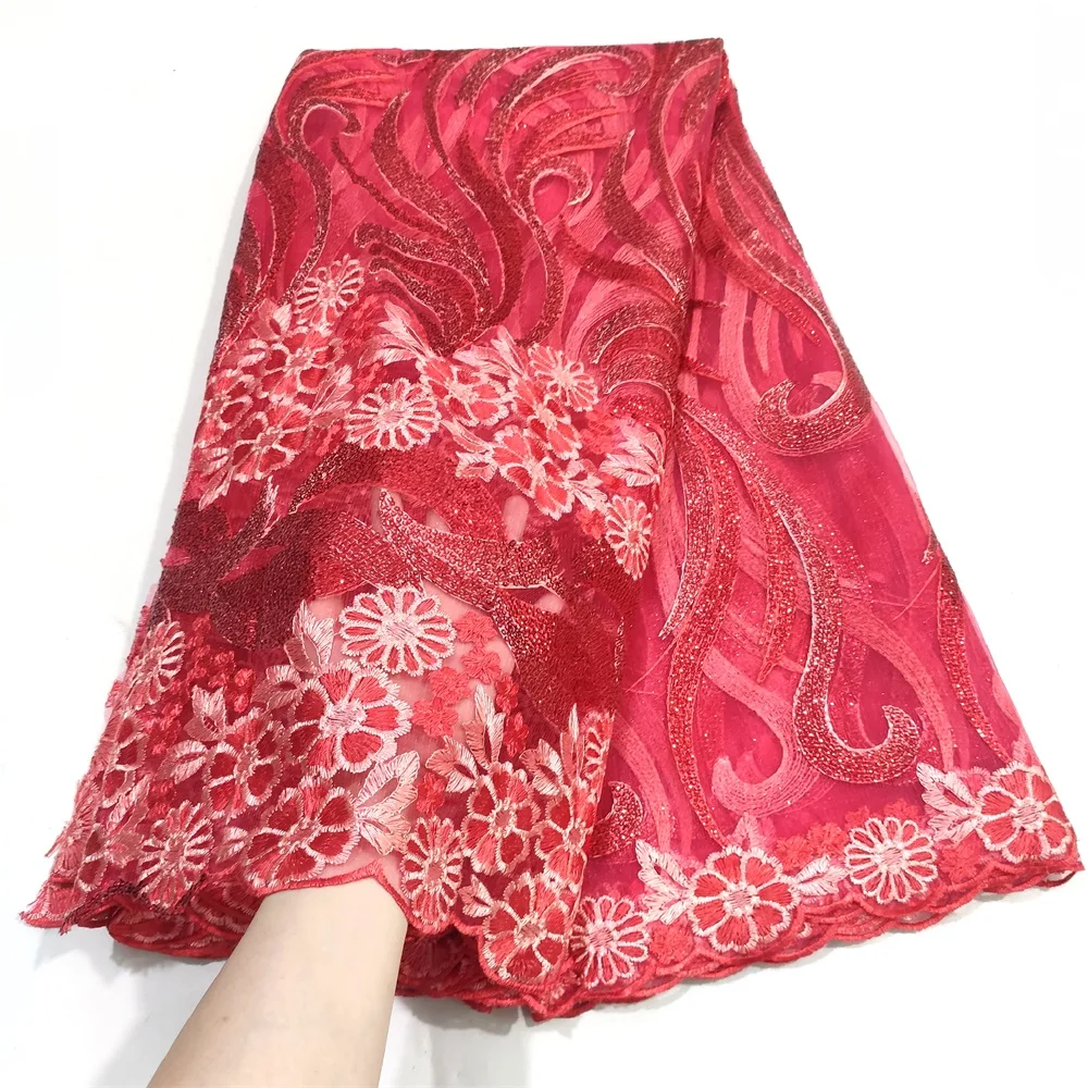 2022 French African Lace Fabric Red 5Yards Embroidery Sequins Lace Fabric for Wedding Dress Party Nigerian Lace Material
2022 French African Lace Fabric Red 5Yards Embroidery Sequins Lace Fabric for Wedding Dress Party Nigerian Lace Material