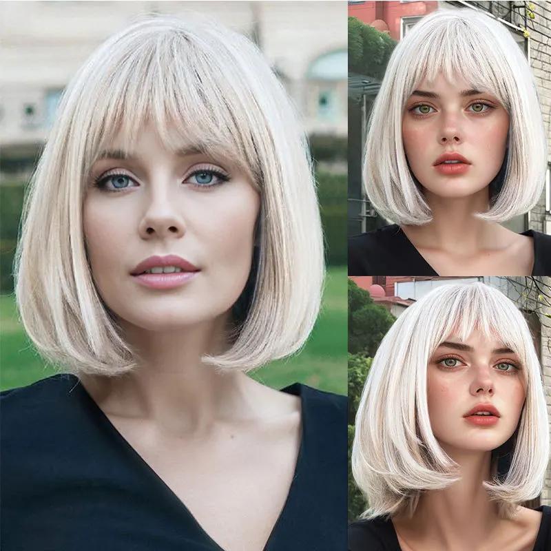 Synthetic Short Bob Wig with Bangs for Women Blonde Bobo Style Full Head Cap Natural Cosplay Daily Party Hairstyle
Synthetic Short Bob Wig with Bangs for Women Blonde Bobo Style Full Head Cap Natural Cosplay Daily Party Hairstyle