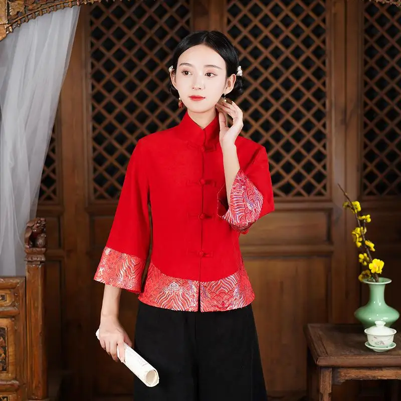 Chinese Style Tang Clothes Women Red Tradition Hanfu Top Embroider Button Down Jacket Loose Cheongsam Coat Lady Outwear
Chinese Style Tang Clothes Women Red Tradition Hanfu Top Embroider Button Down Jacket Loose Cheongsam Coat Lady Outwear