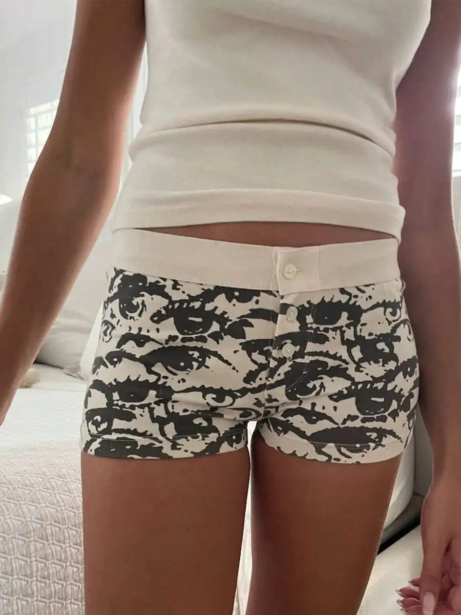 Women Low Waist Button Closure Printed Lounge Shorts Sleepwear
Women Low Waist Button Closure Printed Lounge Shorts Sleepwear