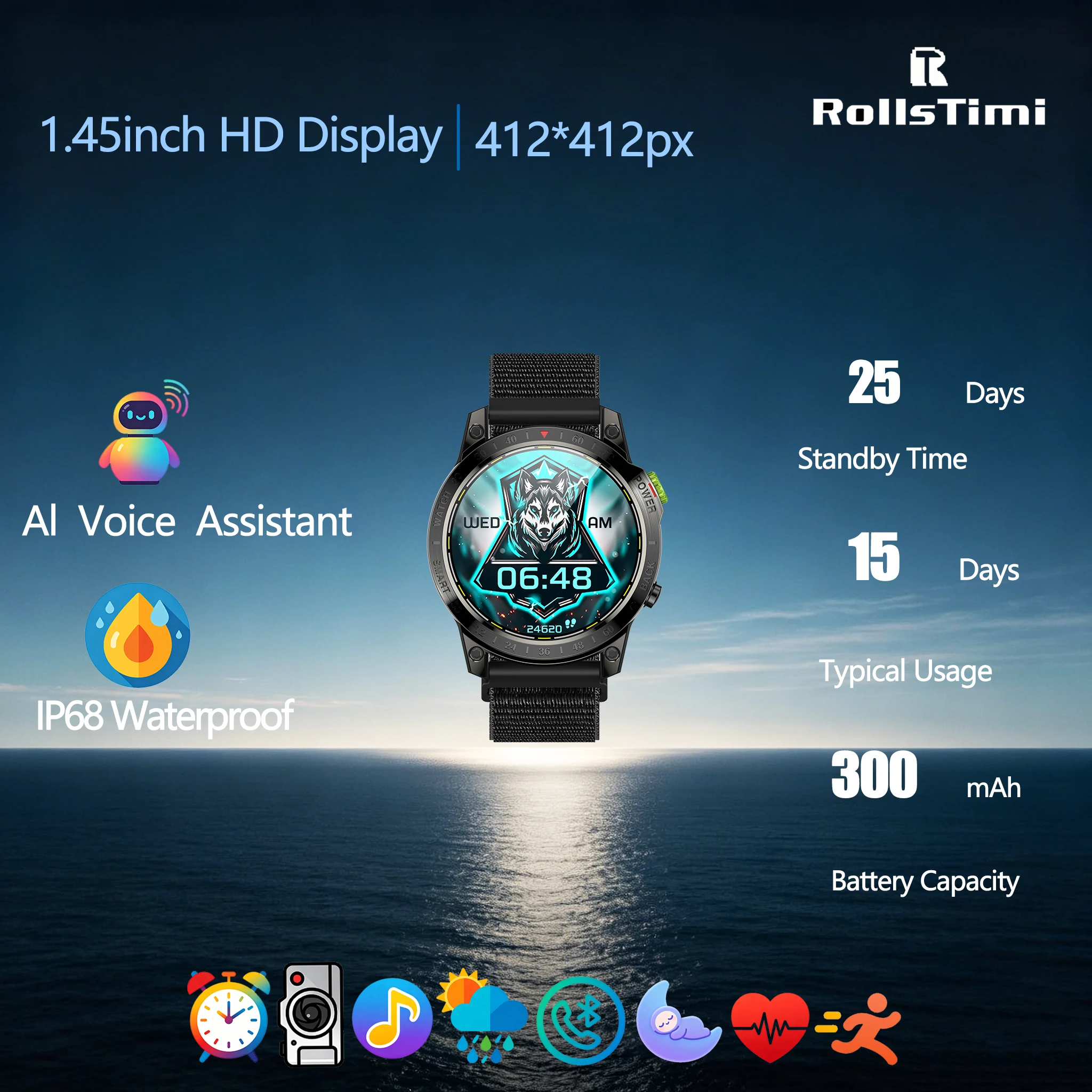 ROLLSTIMI Unisex Smartwatch 1.45Inch Hd Touch Screen IP68 Multiple Sports Modes NFC Music Photograph Social Bluetooth Call Watch
ROLLSTIMI Unisex Smartwatch 1.45Inch Hd Touch Screen IP68 Multiple Sports Modes NFC Music Photograph Social Bluetooth Call Watch