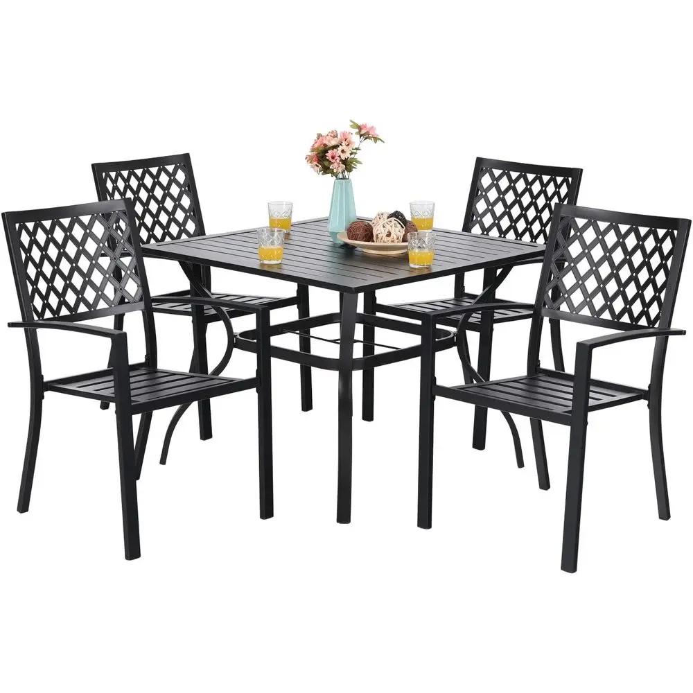 4-Piece Outdoor Dining Set, Black Metal Patio Furniture with Square Table
4-Piece Outdoor Dining Set, Black Metal Patio Furniture with Square Table