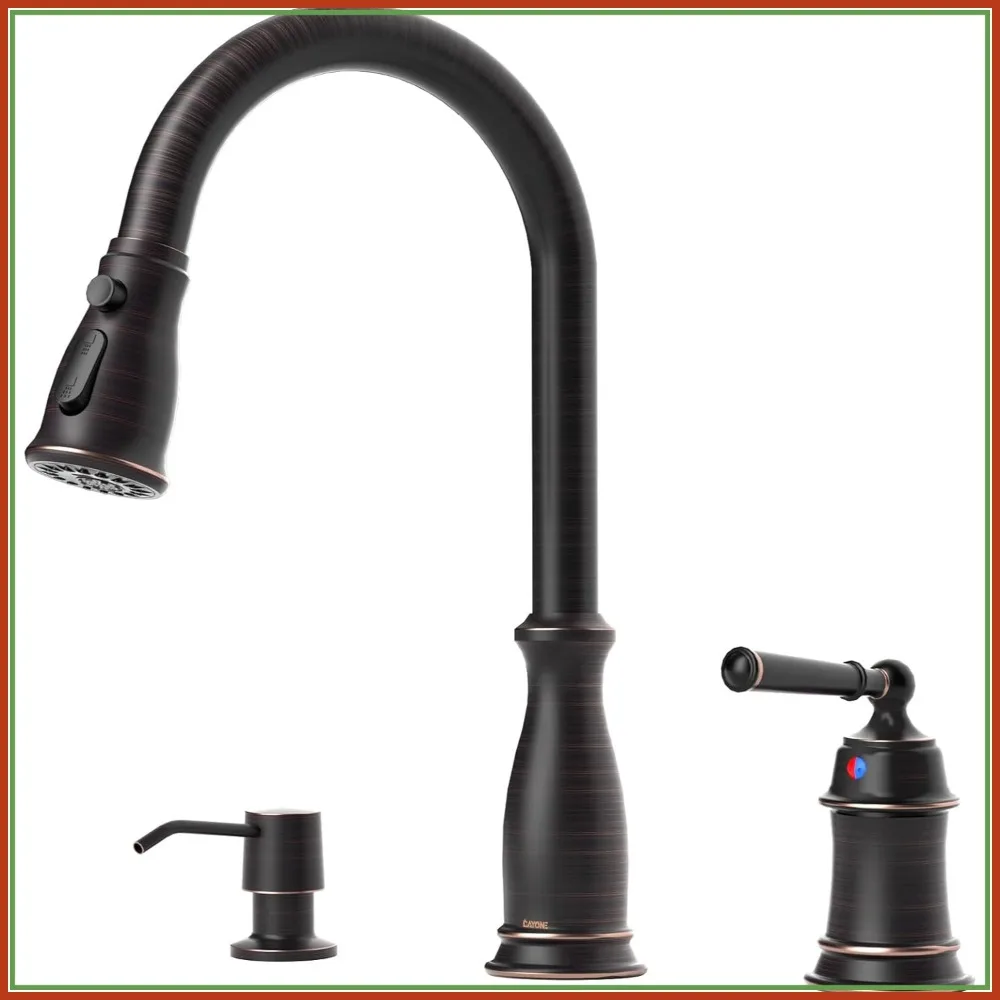 3 Holes Kitchen Faucet with Soap Dispenser, Pull Down Sprayer, High Arc, Oil Rubbed Bronze, Separate Handle
3 Holes Kitchen Faucet with Soap Dispenser, Pull Down Sprayer, High Arc, Oil Rubbed Bronze, Separate Handle