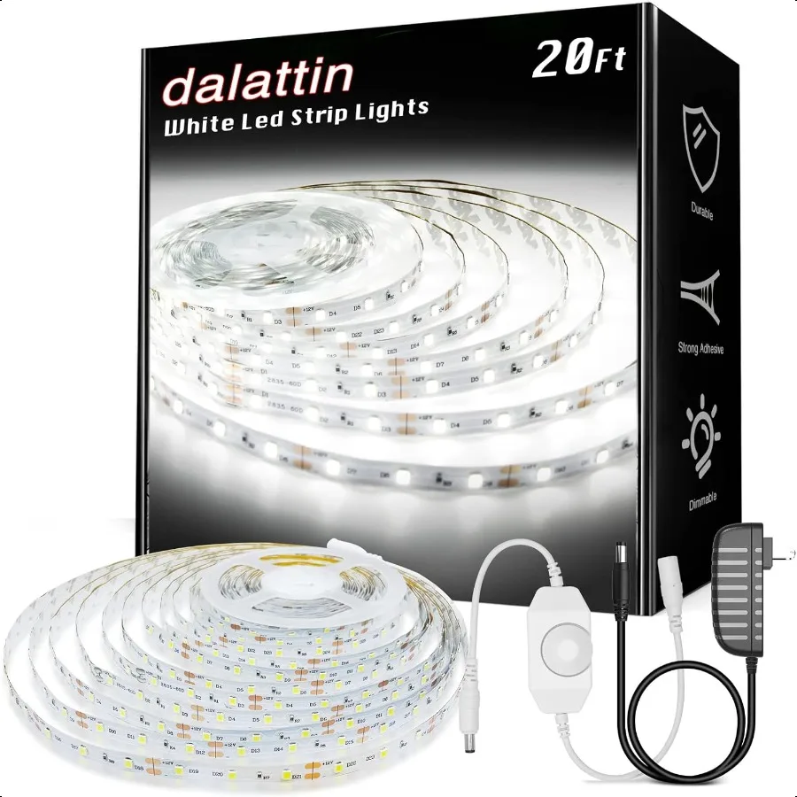 White LED Strip Lights 20ft Dimmable er Bright 24V Led Tape Light 6500K 360 LEDs Lights for Bedrooms Mirror Kitchen Home Decora 
White LED Strip Lights 20ft Dimmable er Bright 24V Led Tape Light 6500K 360 LEDs Lights for Bedrooms Mirror Kitchen Home Decora