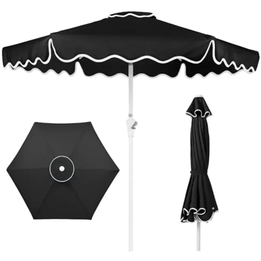 7.5ft Patio Market Umbrella with Wavy Trim, UV-Fade-Resistant 210g Canopy, Crank and Tilt, Wind Vent, Heavy-Duty Frame - Black
7.5ft Patio Market Umbrella with Wavy Trim, UV-Fade-Resistant 210g Canopy, Crank and Tilt, Wind Vent, Heavy-Duty Frame - Black
