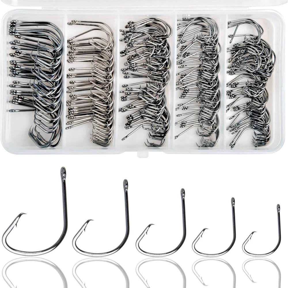 210Pcs Offset Fishing Hooks Kit Saltwater Octopus Circle Hooks High Carbon Steel Barb Small Fish Hooks for Bass Trout fishing
210Pcs Offset Fishing Hooks Kit Saltwater Octopus Circle Hooks High Carbon Steel Barb Small Fish Hooks for Bass Trout fishing