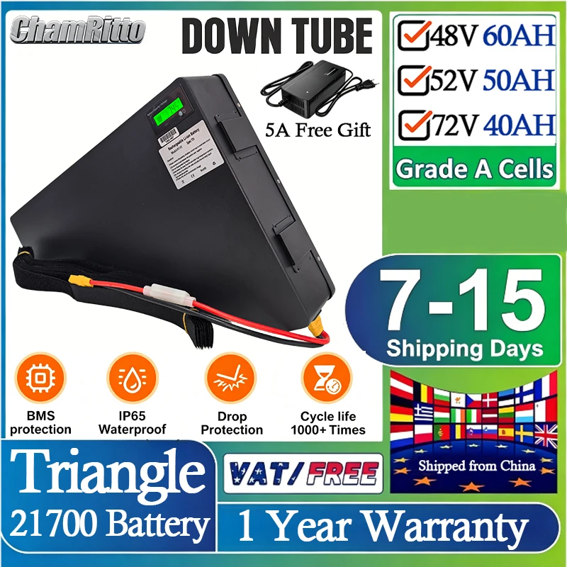 Original E bike Battery 72V 60V 52V 48V 40AH 50AH 60AH 100A BMS Triangle Lithium Battery waterproof Pack 1000W 1500W 2000W 3000W
Original E bike Battery 72V 60V 52V 48V 40AH 50AH 60AH 100A BMS Triangle Lithium Battery waterproof Pack 1000W 1500W 2000W 3000W