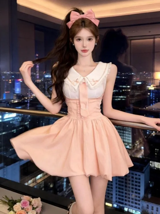 Summer Chic Doll Collar Sleeveless Top And Flower Skirt Set Women's Fashion Slimming Waist Cinched Two-Piece Ensemble
Summer Chic Doll Collar Sleeveless Top And Flower Skirt Set Women's Fashion Slimming Waist Cinched Two-Piece Ensemble