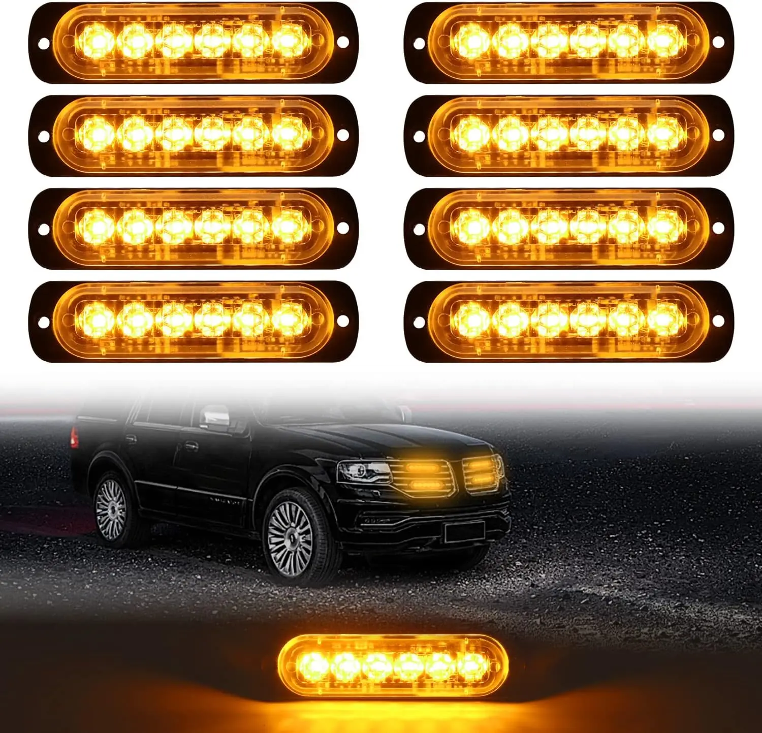 8x Amber LED Strobe Warning Lights, 16 Patterns, IP68, 12-24V for Trucks, SUVs, ATVs, Off-Road Vehicles
8x Amber LED Strobe Warning Lights, 16 Patterns, IP68, 12-24V for Trucks, SUVs, ATVs, Off-Road Vehicles