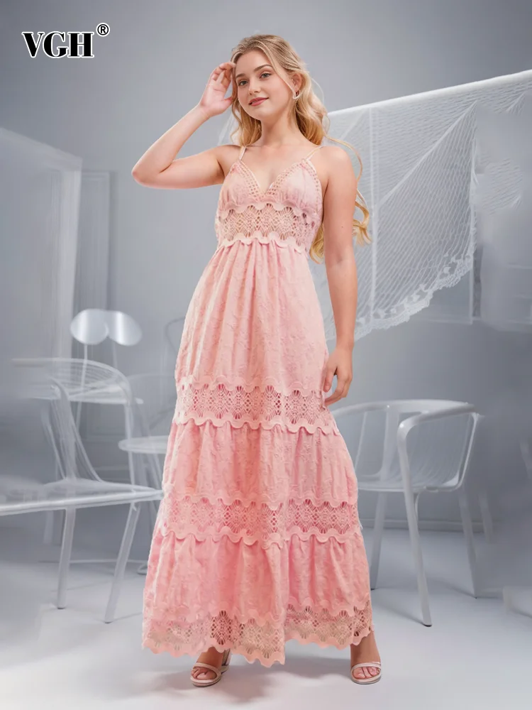 VGH Solid Hollow Out Patchwork Lace Elegant Dresses For Women V Neck Sleeveless Backless High Waist Camisole Dress Female New
VGH Solid Hollow Out Patchwork Lace Elegant Dresses For Women V Neck Sleeveless Backless High Waist Camisole Dress Female New