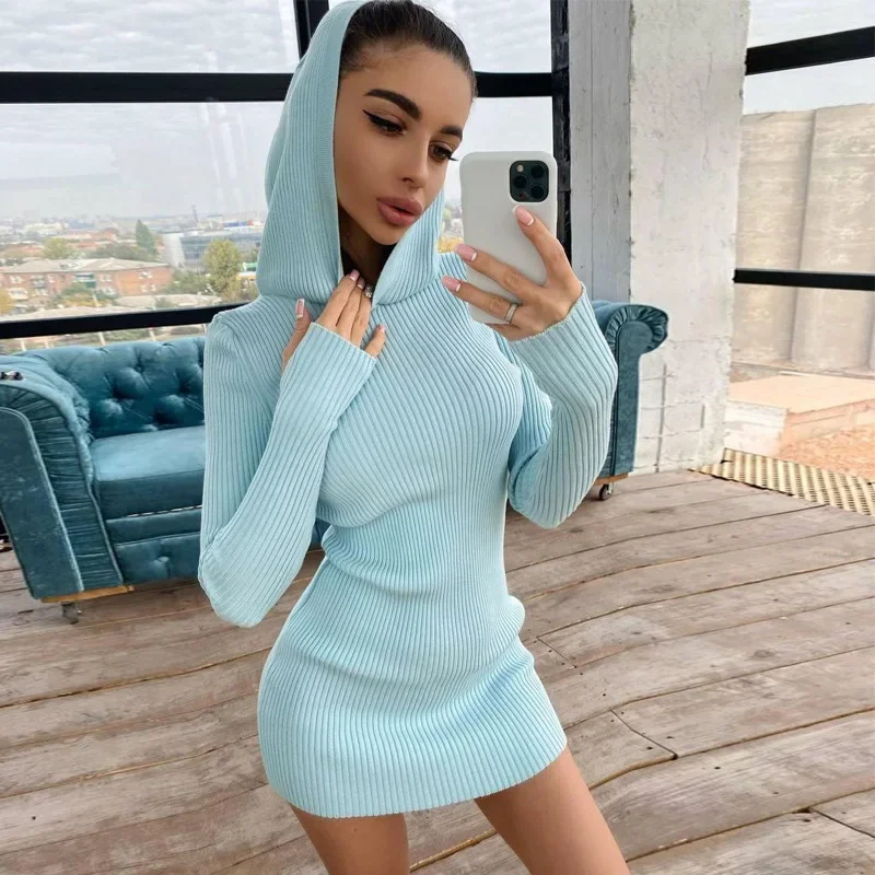 Autumn Women Knitted Dress Fashion Hooded Elastic Slim White Casual Knit Chic Bodycon Sweater Dress Hooded dress Vestidos
Autumn Women Knitted Dress Fashion Hooded Elastic Slim White Casual Knit Chic Bodycon Sweater Dress Hooded dress Vestidos