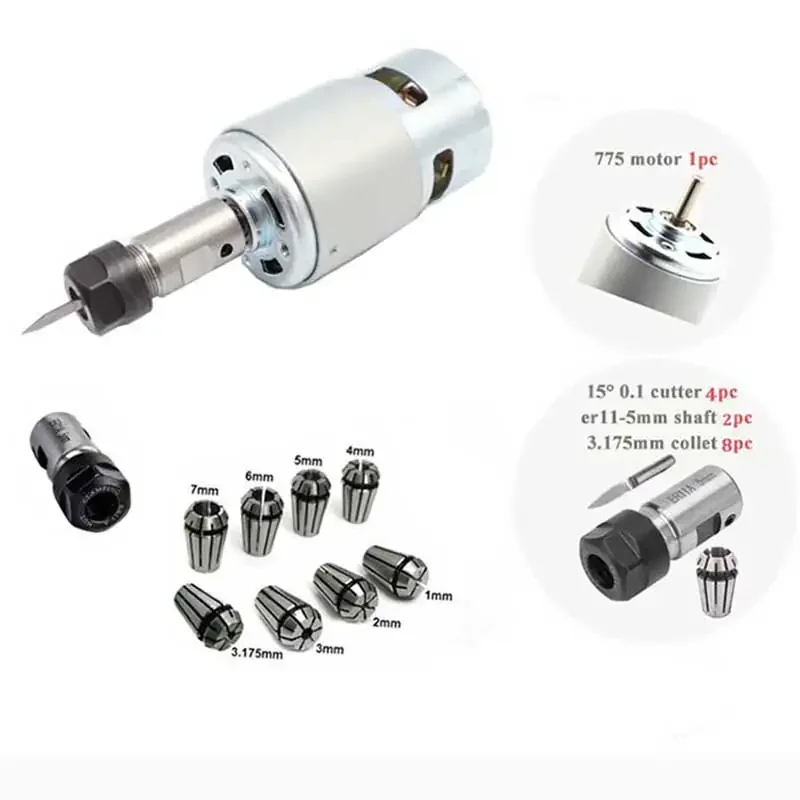 775 DC Motor 12-36V Ball Bearing Spindle Motor with ER11 Extension Rod Carving Knife for CNC Router Machine 1610/ 2417/ 3018
775 DC Motor 12-36V Ball Bearing Spindle Motor with ER11 Extension Rod Carving Knife for CNC Router Machine 1610/ 2417/ 3018