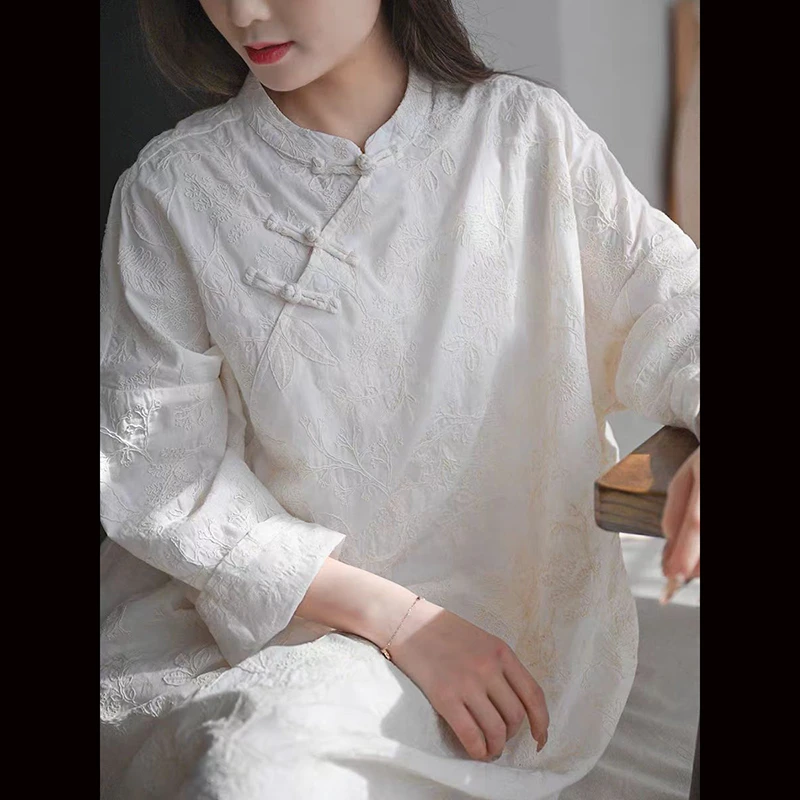 Spring Summer Chinese Style Women Stand Collar Loose Dresses Vintage Embroidery Cotton Linen White Long Dress Good Quality Tj44
Spring Summer Chinese Style Women Stand Collar Loose Dresses Vintage Embroidery Cotton Linen White Long Dress Good Quality Tj44