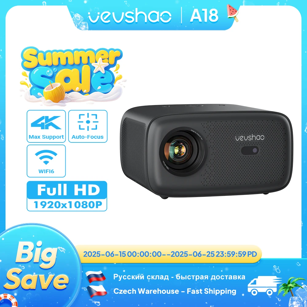 VEVSHAO A18 Projector Full HD 1920*1080P 2K 4K Video Auto Focus 600Ansi Android 9.0 WiFi 6 Home Theater Smart Proyector
VEVSHAO A18 Projector Full HD 1920*1080P 2K 4K Video Auto Focus 600Ansi Android 9.0 WiFi 6 Home Theater Smart Proyector
