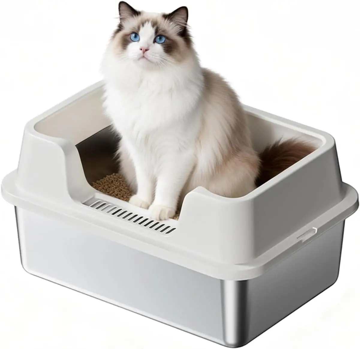 Enclosed Stainless Steel Cat Litter Box with Lid Extra Large Litter Box for Big Cats XL Metal Litter Pan Tray with High
Enclosed Stainless Steel Cat Litter Box with Lid Extra Large Litter Box for Big Cats XL Metal Litter Pan Tray with High