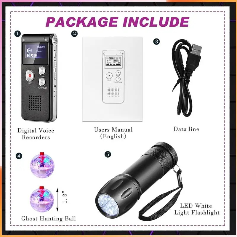 A93Z 4 Pcs Ghost Huntingequipment Kit Includes 1Digital Voice Recorder 2 LED Light Up Pet Cat Ball 1 Black UV Flashlight,8GB
A93Z 4 Pcs Ghost Huntingequipment Kit Includes 1Digital Voice Recorder 2 LED Light Up Pet Cat Ball 1 Black UV Flashlight,8GB
