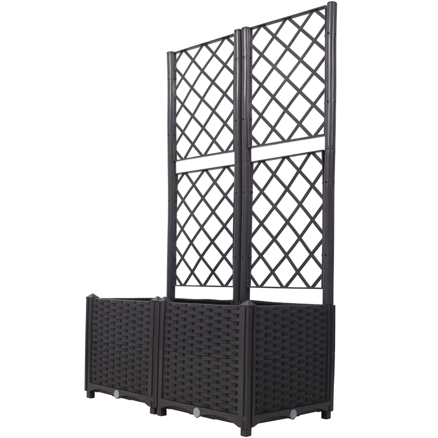 Poly Rattan Brown Trellis Raised Bed with Drainage Plug - 2 Removable Pots with Large Flower Boxes - Built-in Support for Climbi
Poly Rattan Brown Trellis Raised Bed with Drainage Plug - 2 Removable Pots with Large Flower Boxes - Built-in Support for Climbi