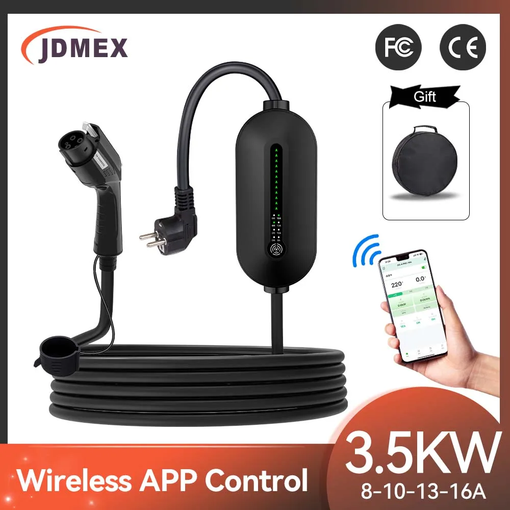 JDMEX 3.5KW Type1 EV Charger Portable 16A SAE J1772 EVSE Charging for Electric Car 8A-10A-13A-16A Adjustable With APP Control
JDMEX 3.5KW Type1 EV Charger Portable 16A SAE J1772 EVSE Charging for Electric Car 8A-10A-13A-16A Adjustable With APP Control