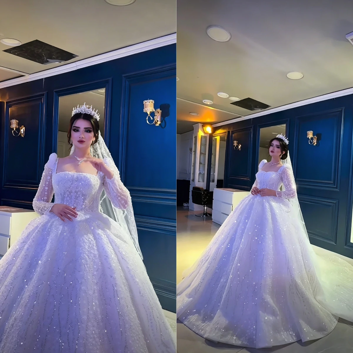 2026 Square Neck Ball Gown Wedding Dress Long Sleeve 3D Floral Sparkly Sequin Lace Bridal Gown Vestido De Noiva Customized
2026 Square Neck Ball Gown Wedding Dress Long Sleeve 3D Floral Sparkly Sequin Lace Bridal Gown Vestido De Noiva Customized