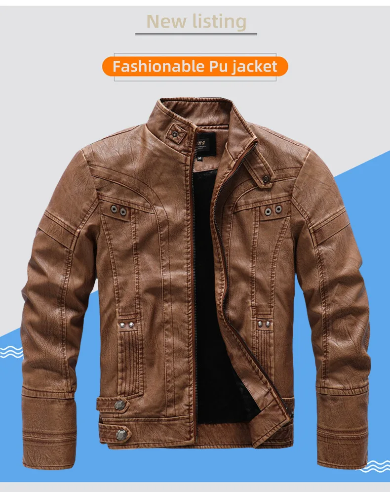 Men's leather jacket autumn winter middle-aged elderly PU leather jacket stand up collar thick velvet motorcycle trendy jacket 
Men's leather jacket autumn winter middle-aged elderly PU leather jacket stand up collar thick velvet motorcycle trendy jacket