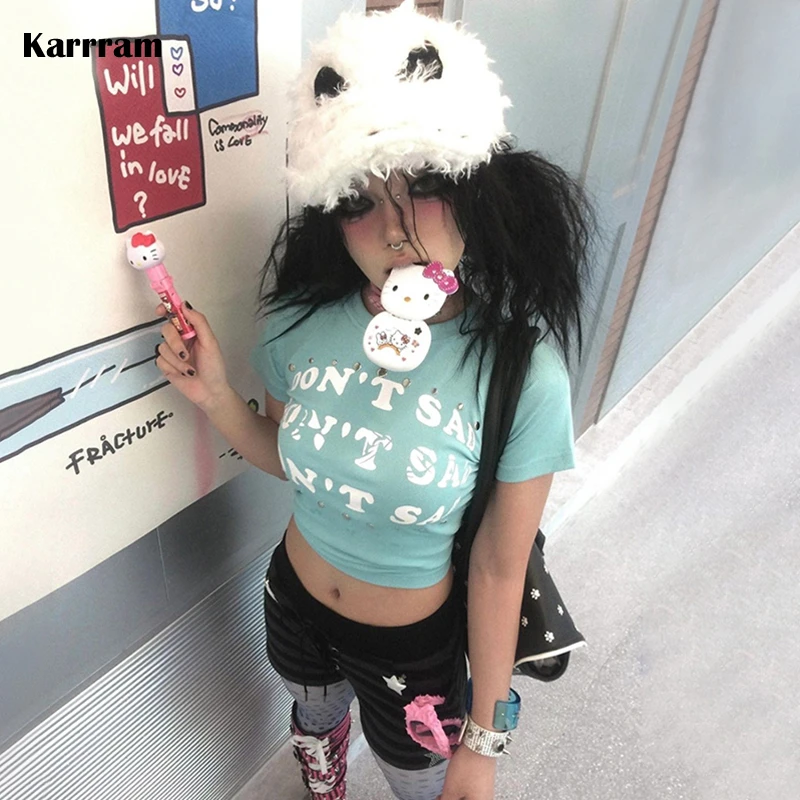 Karrram Japanese Y2k Letter Print T-shirt Trashy 2000s Style Short Sleeve Rivet T Shirt Vintage Harajuku Crop Top American Retro
Karrram Japanese Y2k Letter Print T-shirt Trashy 2000s Style Short Sleeve Rivet T Shirt Vintage Harajuku Crop Top American Retro