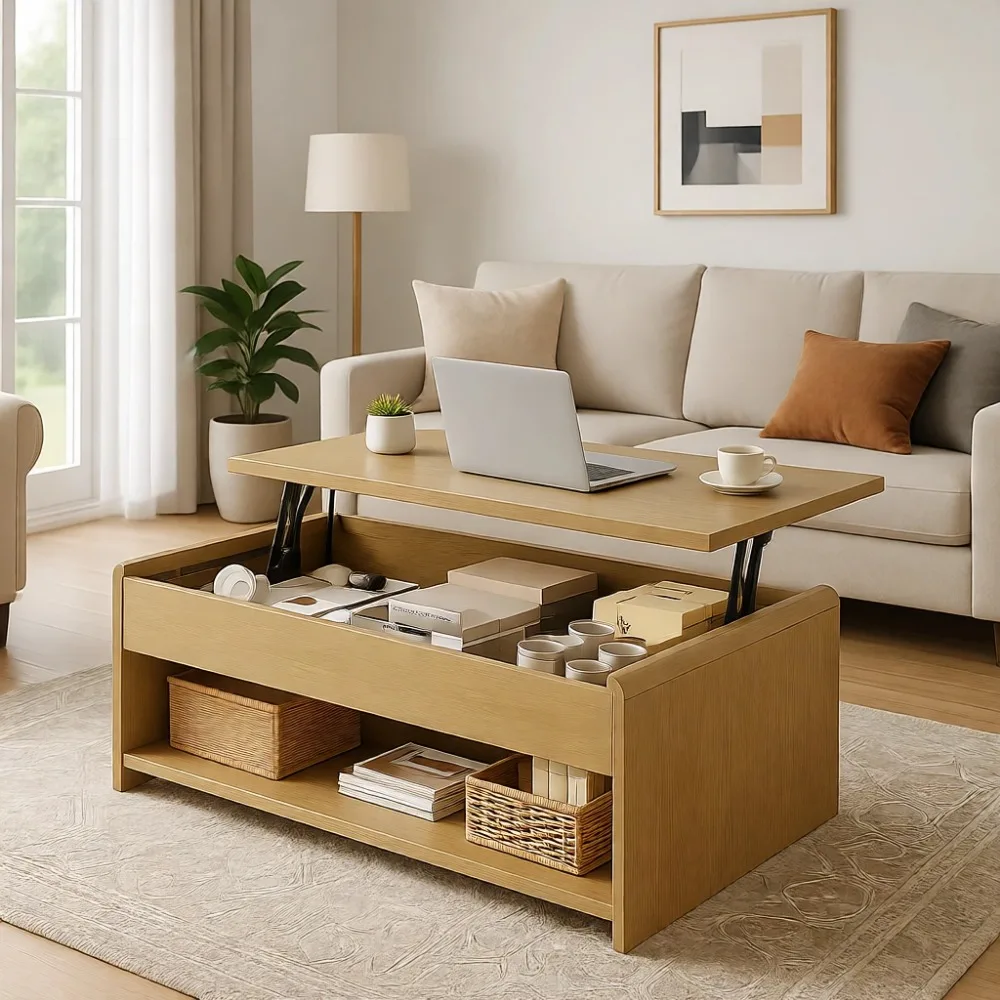 Lift Top Coffee Table with Hidden Storage Converts to Desk or Dining Surface Curved Natural Wood Finish
Lift Top Coffee Table with Hidden Storage Converts to Desk or Dining Surface Curved Natural Wood Finish