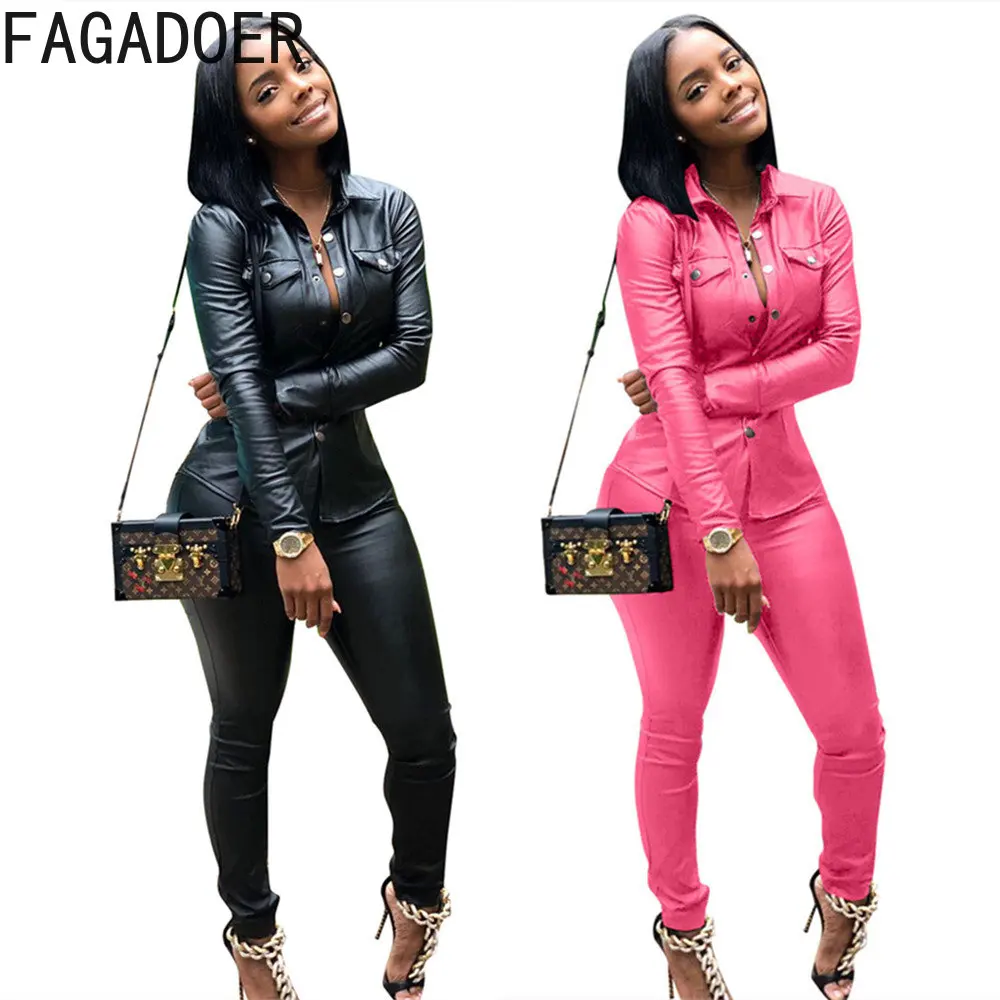 FAGADOER Spring 2023 PU Leather Two Piece Sets Women Lapel Button Long Sleeve Shirt Top And Pants Outfits Sexy Party Streetwear
FAGADOER Spring 2023 PU Leather Two Piece Sets Women Lapel Button Long Sleeve Shirt Top And Pants Outfits Sexy Party Streetwear